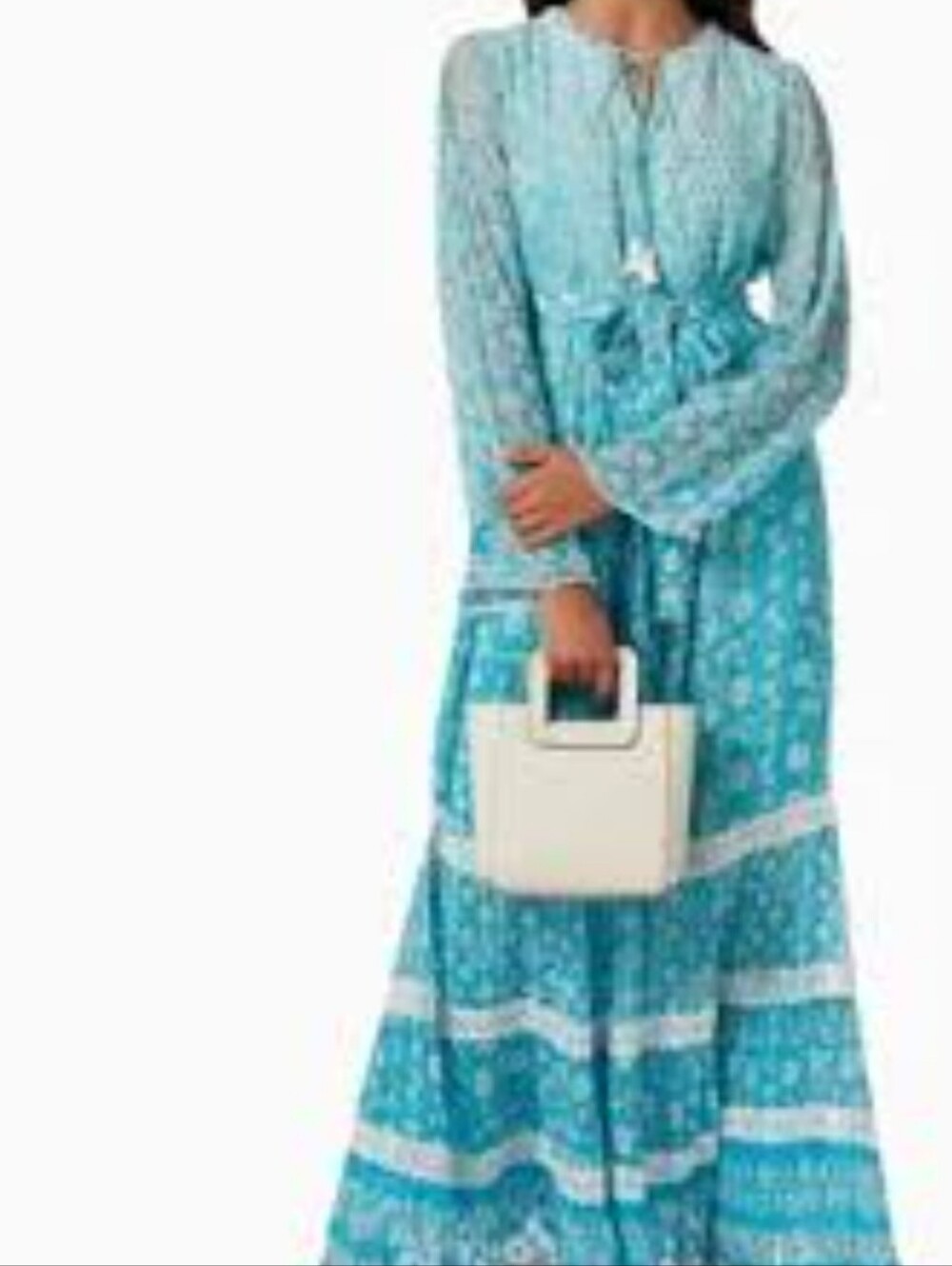 0HEMANT & NANDITA Aqua Blue Mairi Maxi Dress with White Lace Med Nwt - Picture 6 of 10